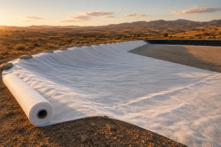 Nappe de géotextile non-tissé posée sur un talus